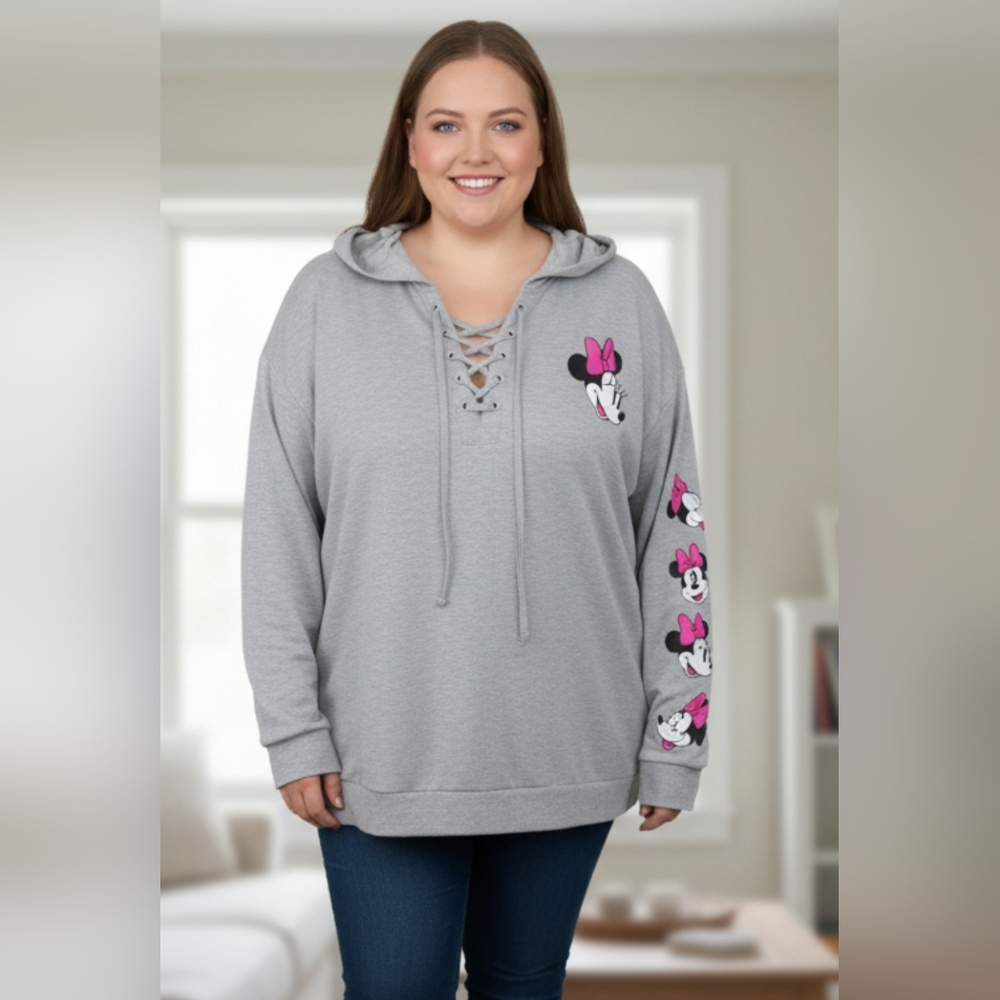 Disney Gray Hoodie with Pink Minnie Mouse Design
